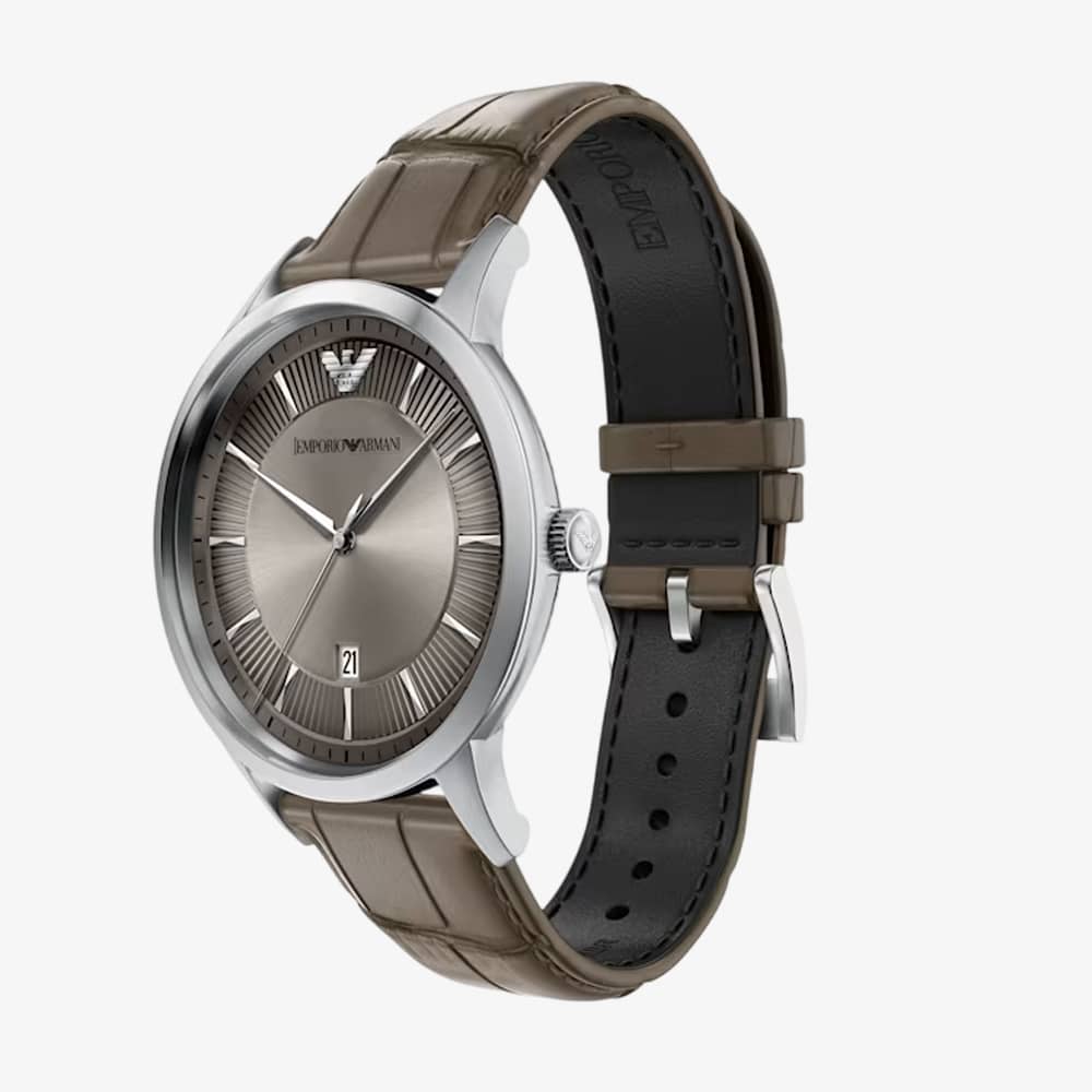 Emporio Armani Mens Archetipo Grey Dial Leather Strap Watch AR11823