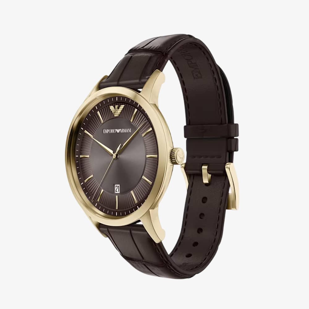 Emporio Armani Mens Archetipo Brown Dial Leather Strap Watch AR11824