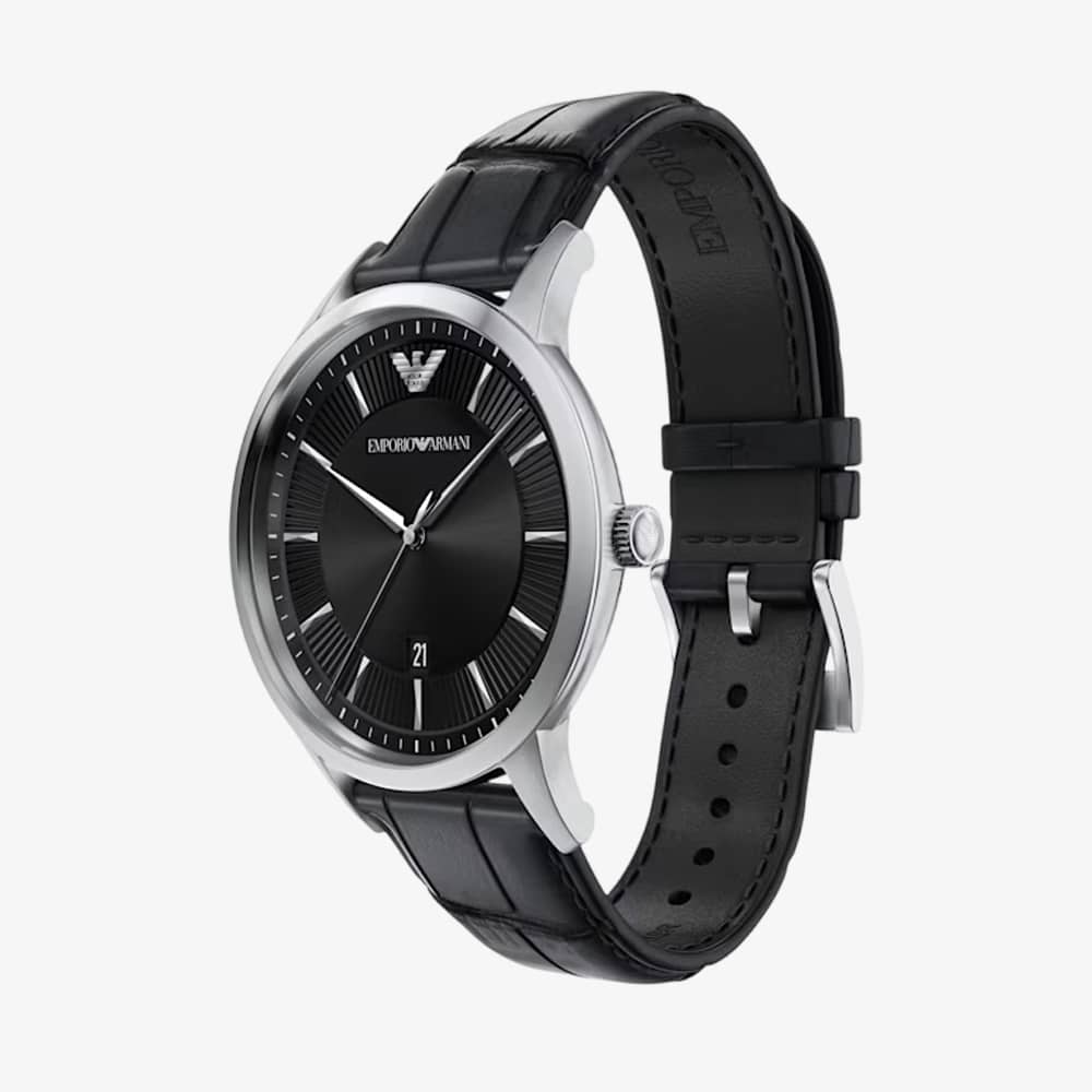 Emporio Armani Mens Archetipo Black Dial Leather Strap Watch AR11826