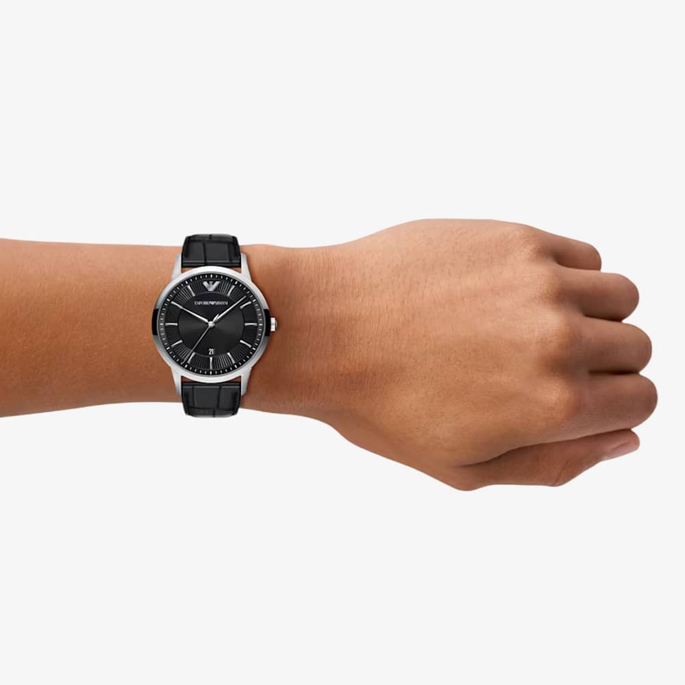 Emporio Armani Mens Archetipo Black Dial Leather Strap Watch AR11826