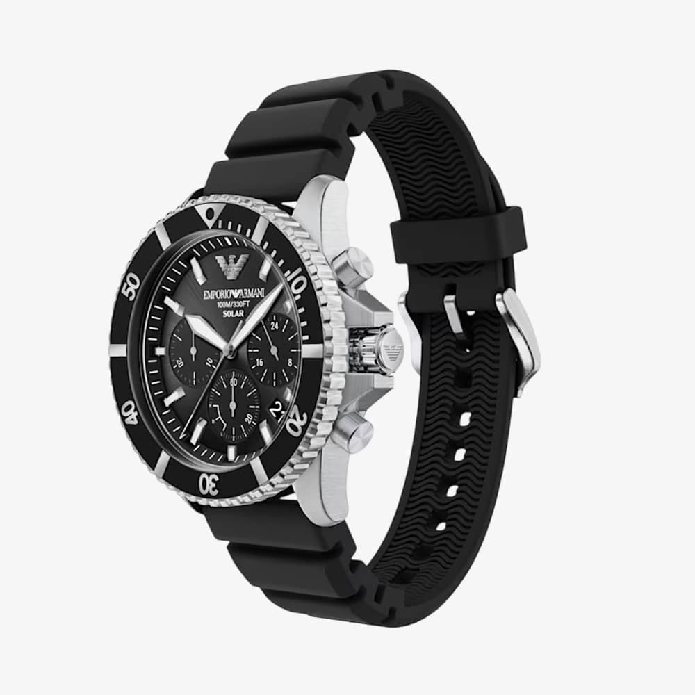 Emporio Armani Mens World Explorer Black Dial Rubber Strap Watch AR11830