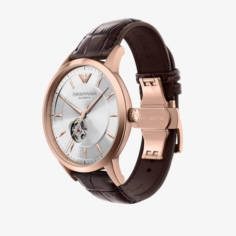 Emporio Armani Mens Archetipo Silver Dial Leather Strap Watch AR60098