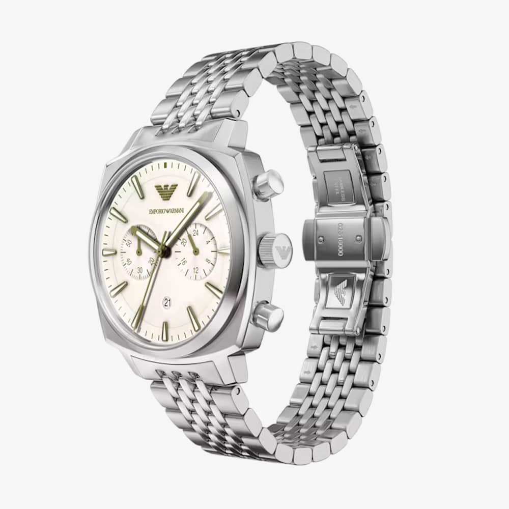 Emporio Armani Mens Carlo Cream Chronograph Dial Bracelet Watch AR11800