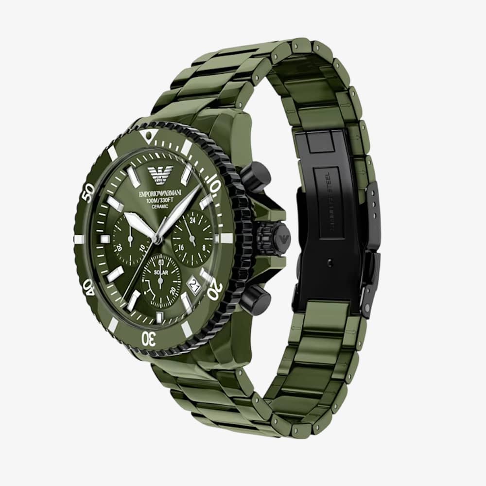 Emporio Armani Mens World Explorer Green Chronograph Dial Bracelet Watch AR70023