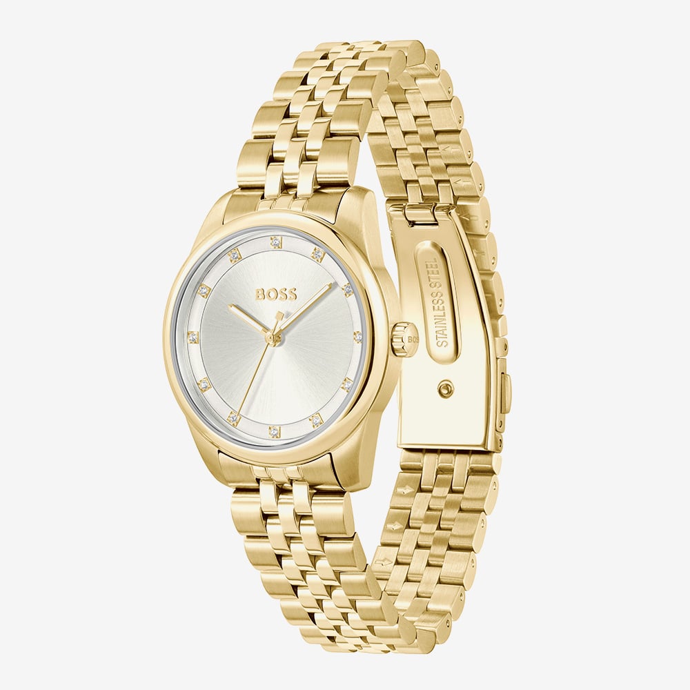 BOSS Ladies Graceful Gold Tone Crystal Silver Dial Watch 1502810