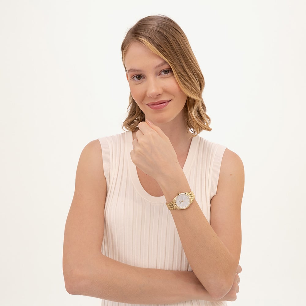 BOSS Ladies Graceful Gold Tone Crystal Silver Dial Watch 1502810