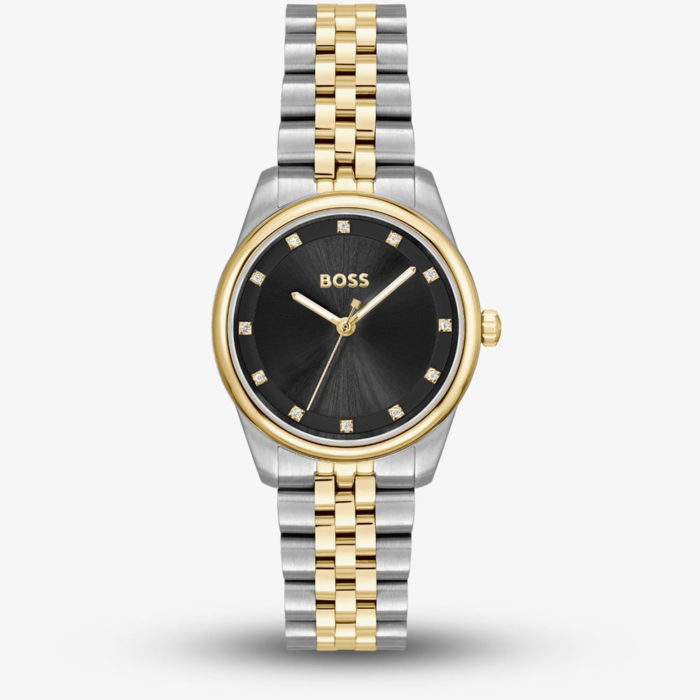 House of Watches - BOSS Ladies Graceful Two Tone Crystal Black Dial Watch 1502811