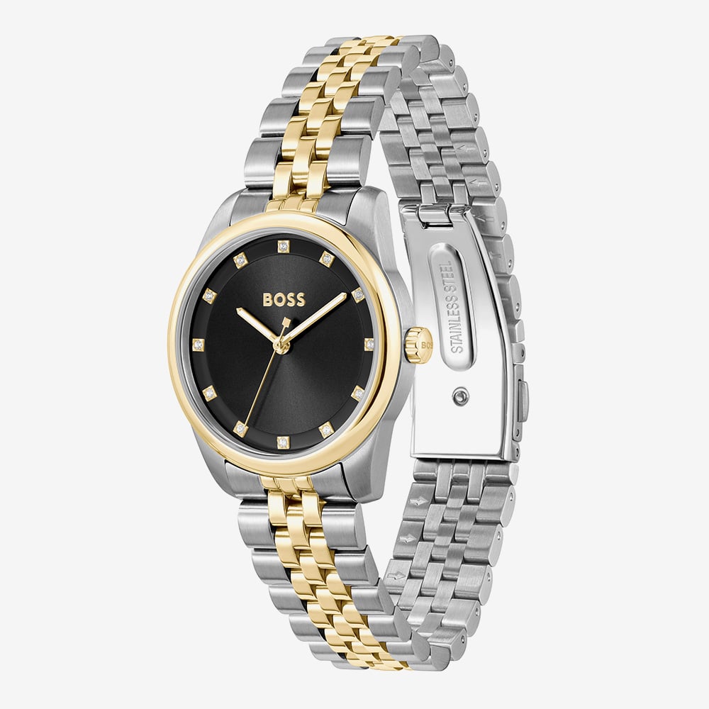 BOSS Ladies Graceful Two Tone Crystal Black Dial Watch 1502811