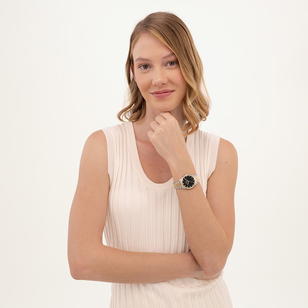 BOSS Ladies Graceful Two Tone Crystal Black Dial Watch 1502811