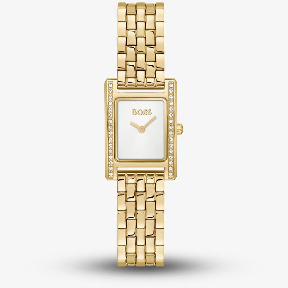 House of Watches - BOSS Ladies Lucy Precious Gold Tone Crystal Rectangle Watch 1502815