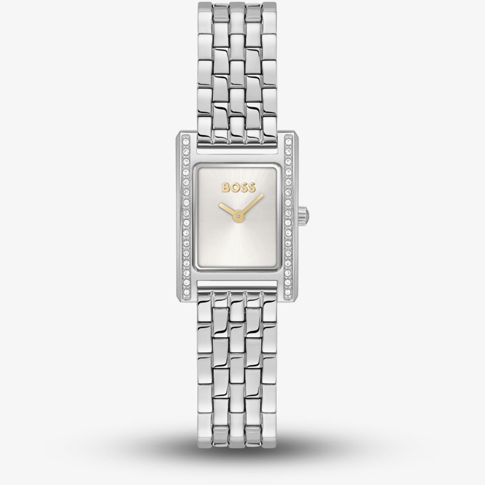 House of Watches - BOSS Ladies Lucy Precious Silver Tone Crystal Rectangle Watch 1502816