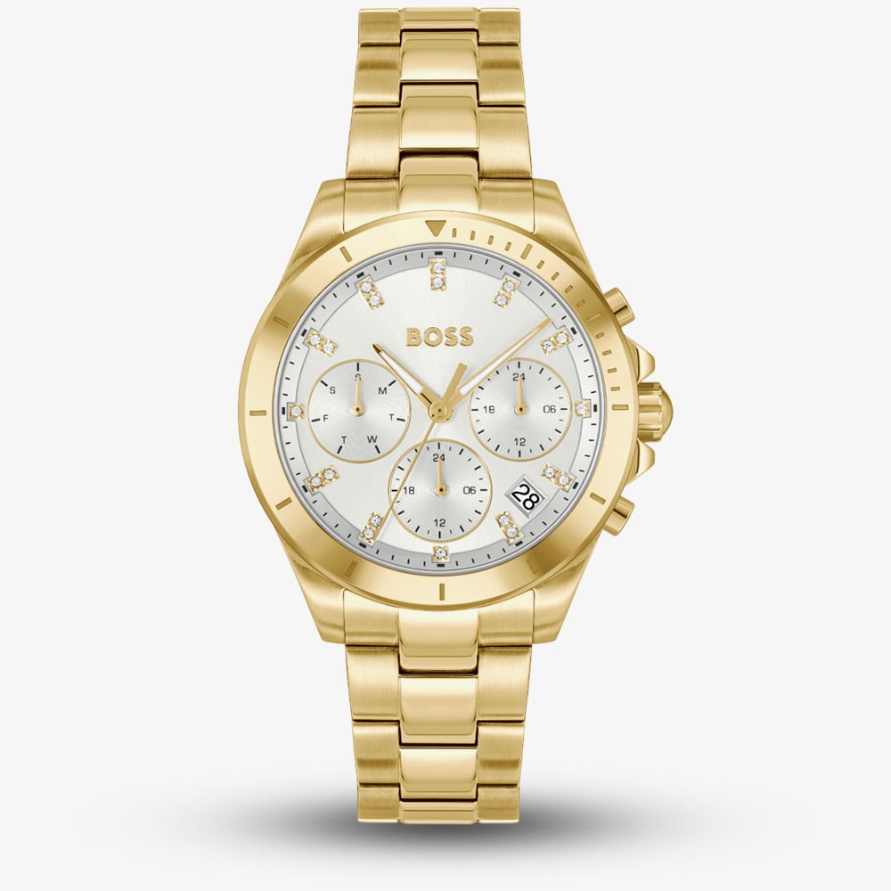 House of Watches - BOSS Ladies Alley Lux Gold Tone Crystal White Dial Watch 1502829