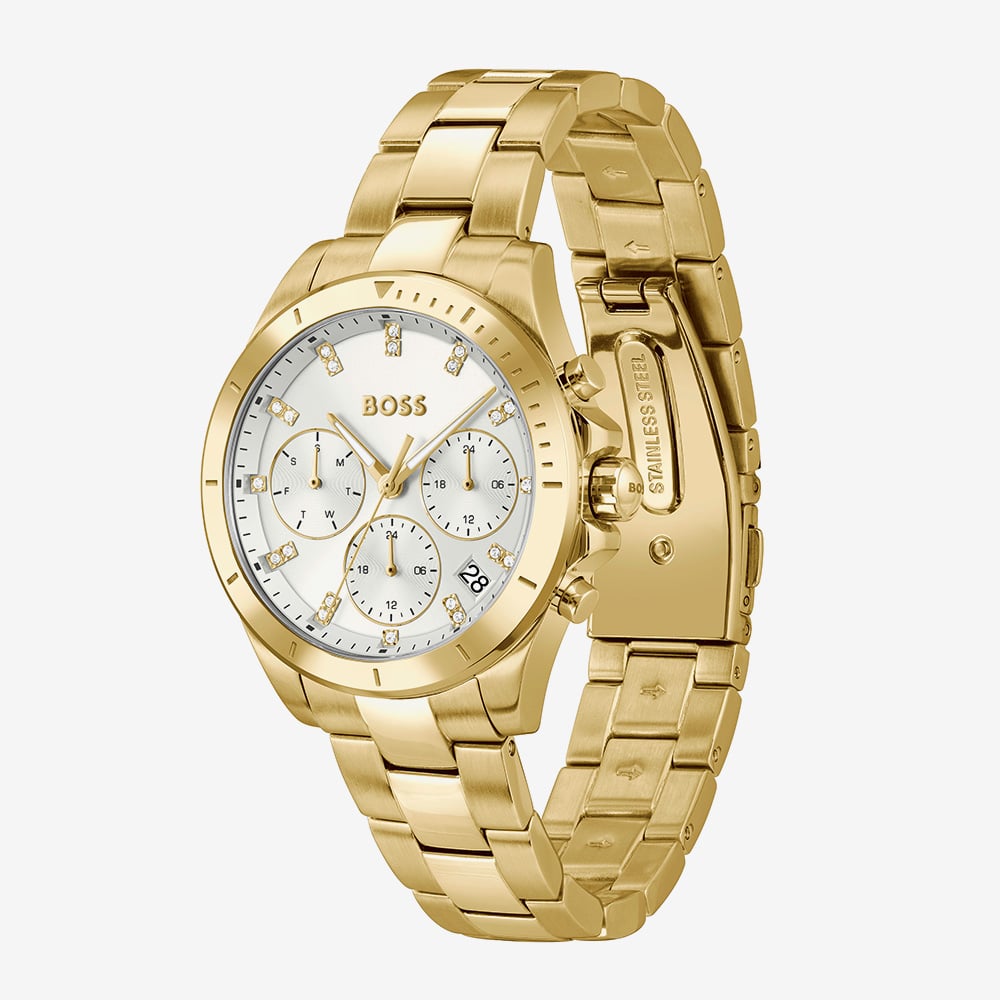 BOSS Ladies Alley Lux Gold Tone Crystal White Dial Watch 1502829