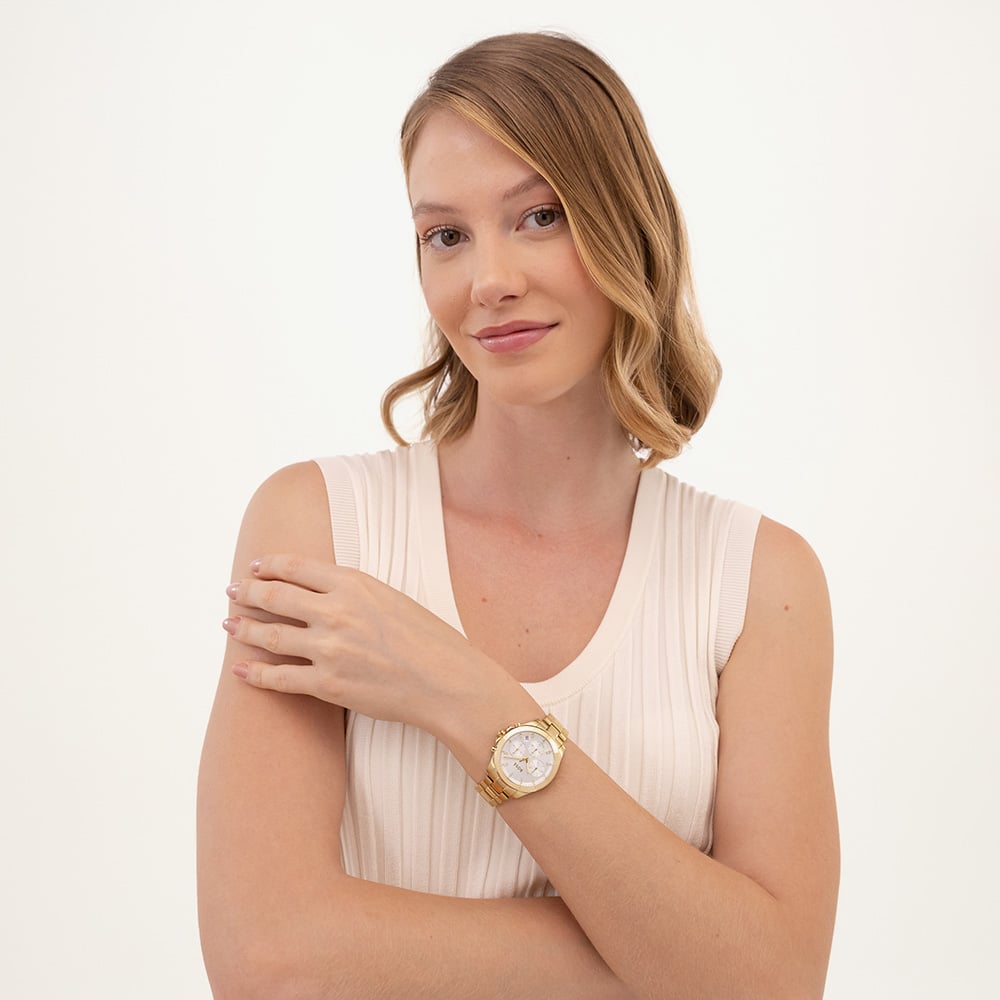 BOSS Ladies Alley Lux Gold Tone Crystal White Dial Watch 1502829