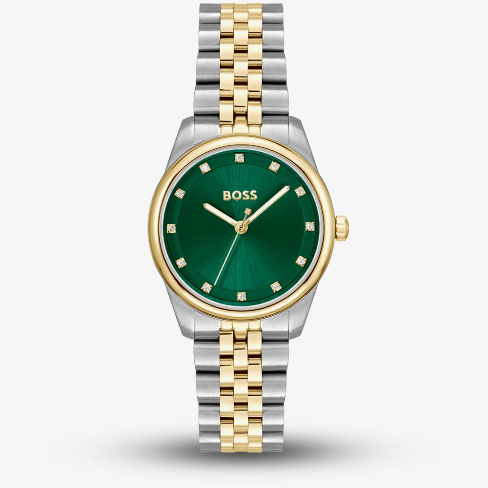 House of Watches - BOSS Ladies Graceful Two Tone Green Crystal Dial Watch 1502834