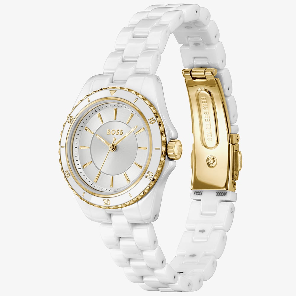BOSS Ladies Sage Aqua White Ceramic Bracelet Watch 1502850