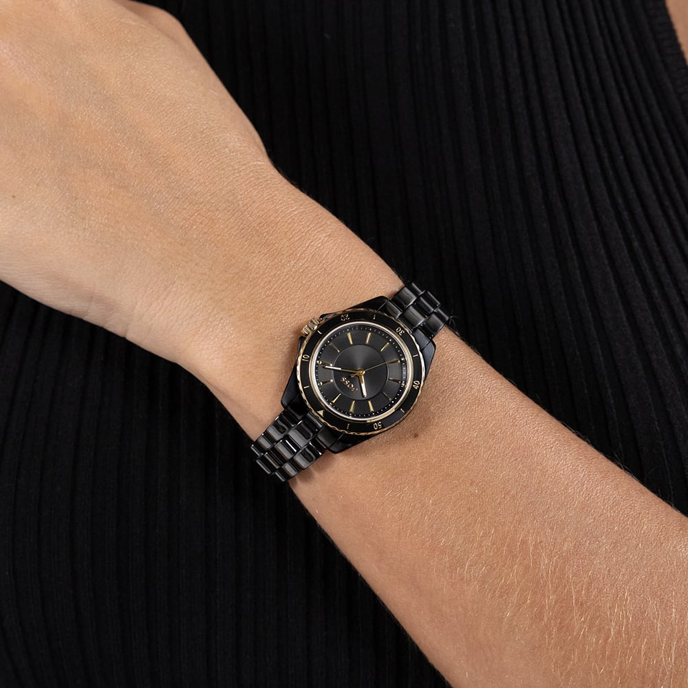 BOSS Ladies Sage Aqua Black Ceramic Bracelet Watch 1502851