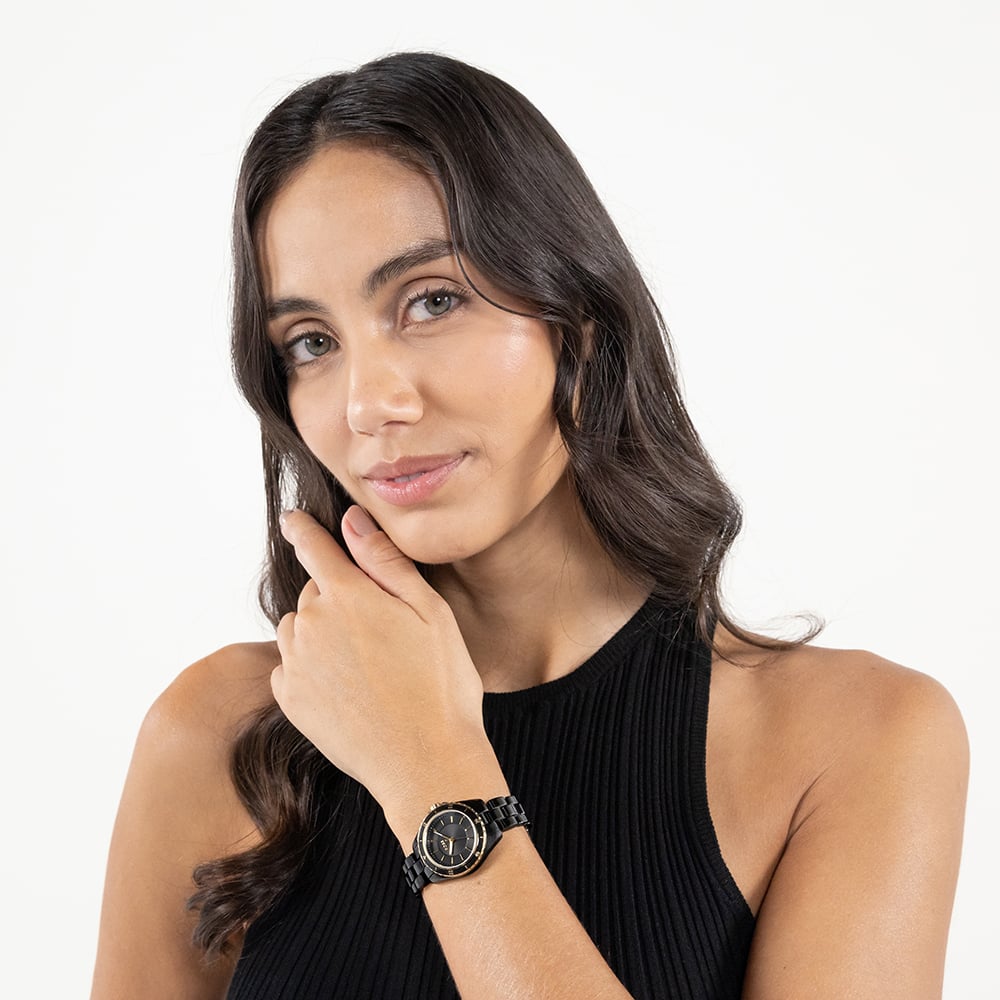 BOSS Ladies Sage Aqua Black Ceramic Bracelet Watch 1502851