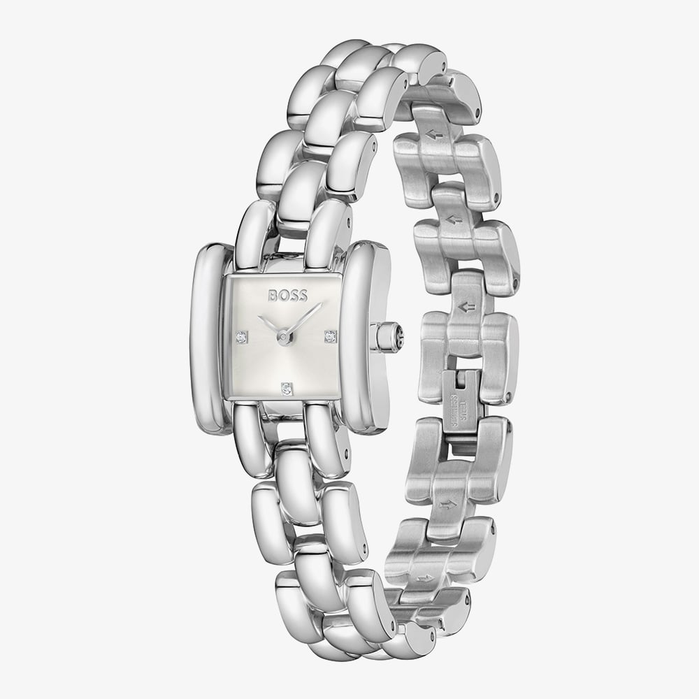 BOSS Ladies Violet Square Silver Dial Bracelet Watch 1502873