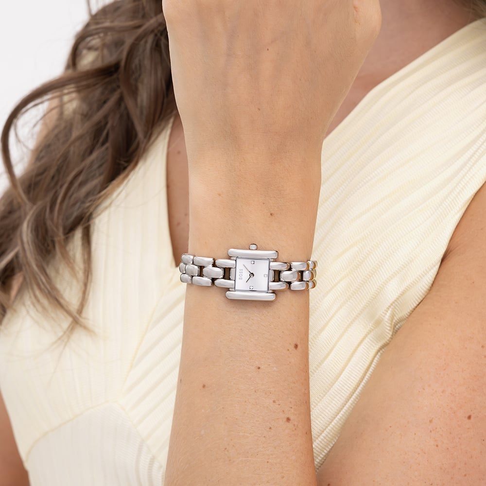 BOSS Ladies Violet Square Silver Dial Bracelet Watch 1502873