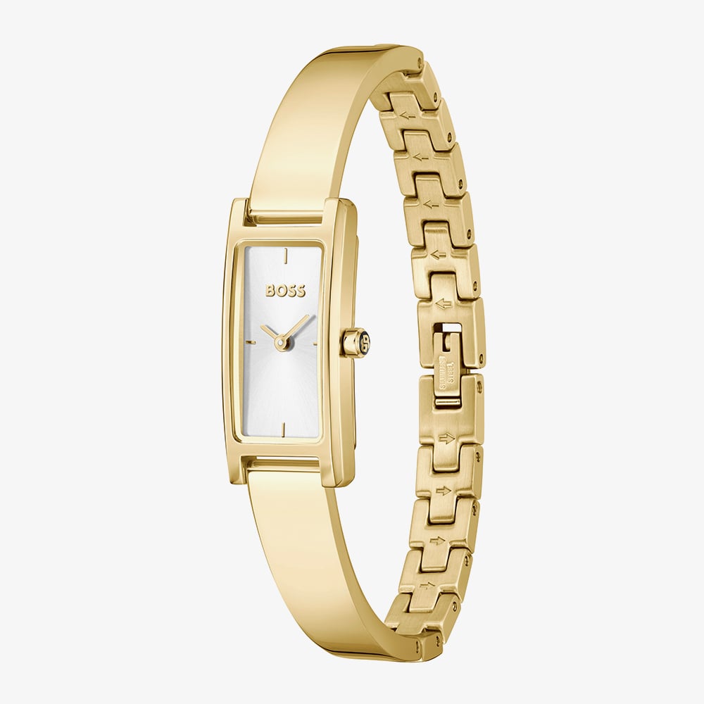 BOSS Ladies Lucy Allure Golden Rectangle Silver Dial Bracelet Watch 1502857
