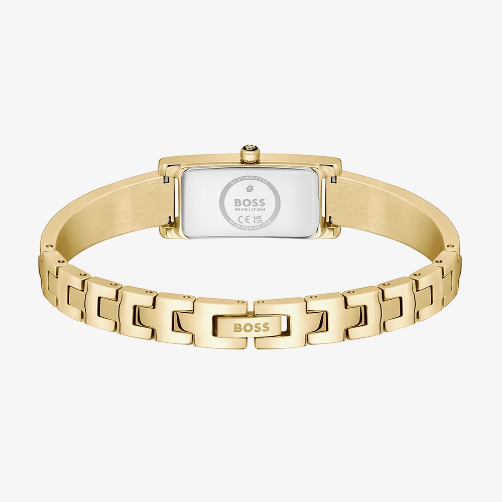 BOSS Ladies Lucy Allure Golden Rectangle Silver Dial Bracelet Watch 1502857
