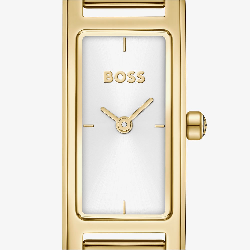 BOSS Ladies Lucy Allure Golden Rectangle Silver Dial Bracelet Watch 1502857