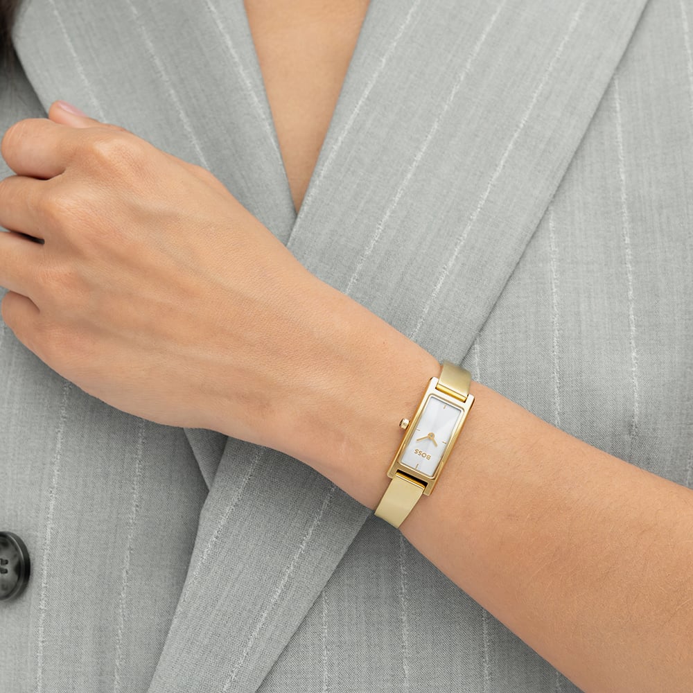 BOSS Ladies Lucy Allure Golden Rectangle Silver Dial Bracelet Watch 1502857
