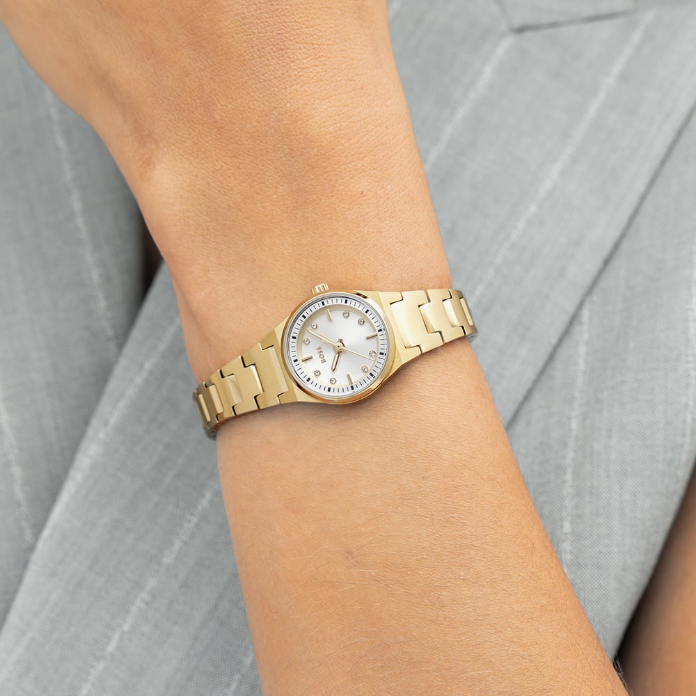 BOSS Ladies Candor Gracey Golden Silver Dial Bracelet Watch 1502863