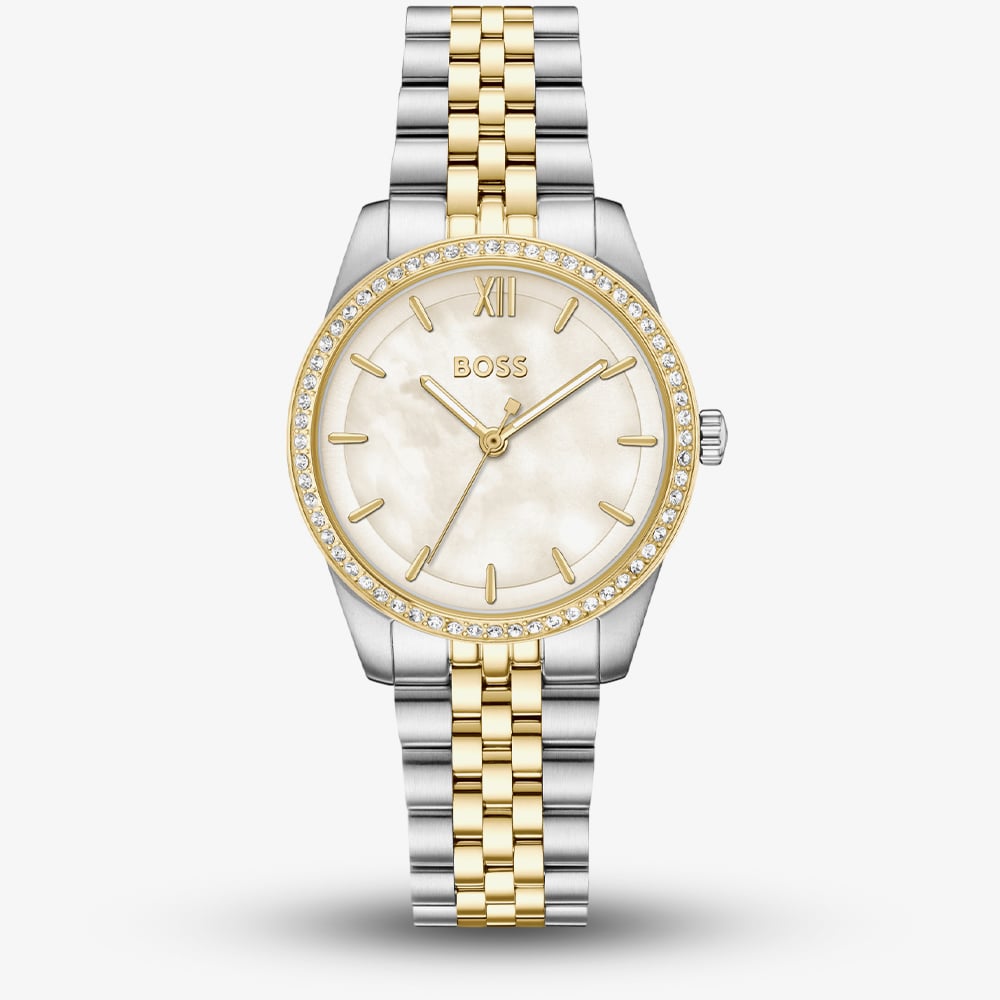 House of Watches - BOSS Ladies Graceful Precious Two Tone White Mother of Pearl Dial Bracelet Watch 1502867