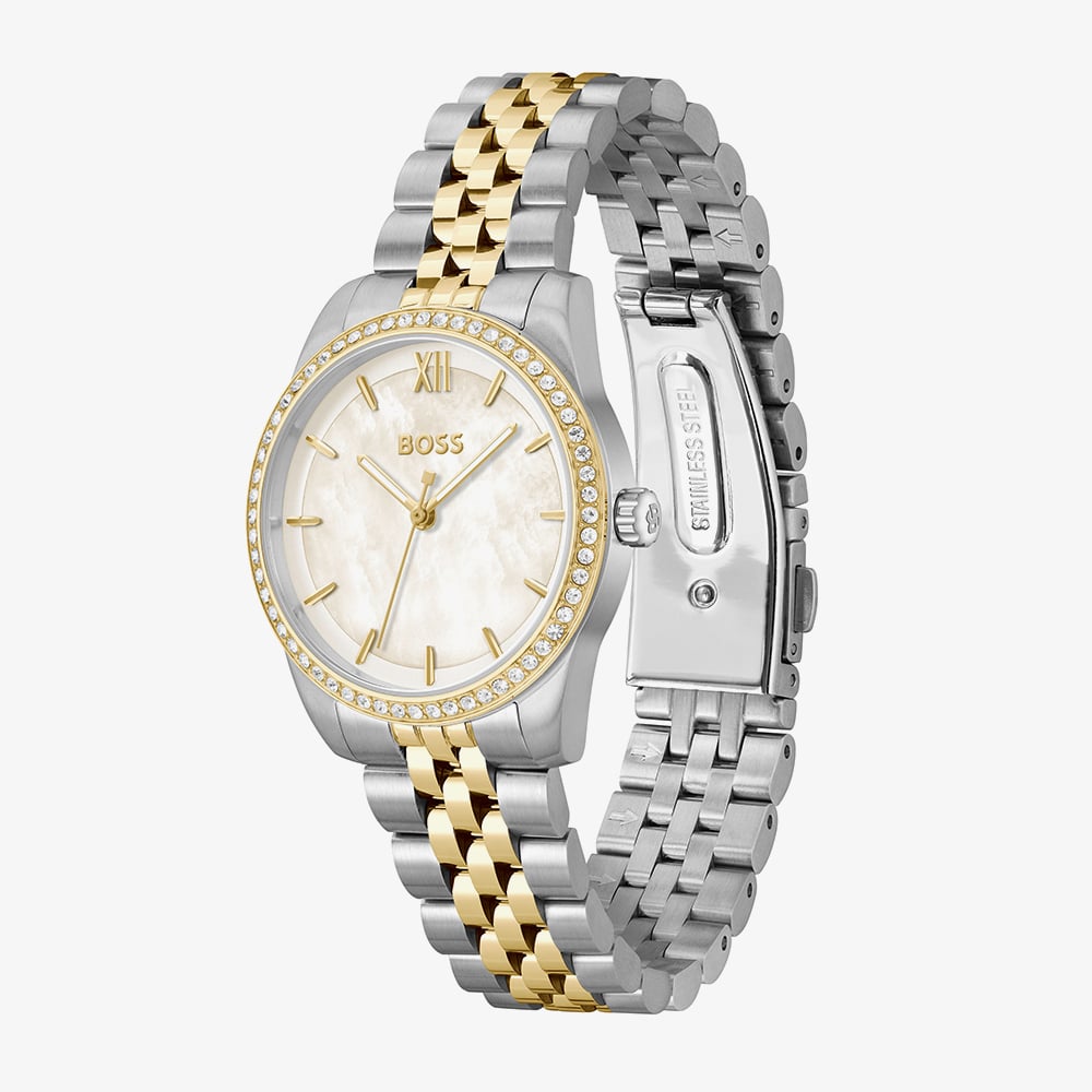 BOSS Ladies Graceful Precious Two Tone White Mother of Pearl Dial Bracelet Watch 1502867