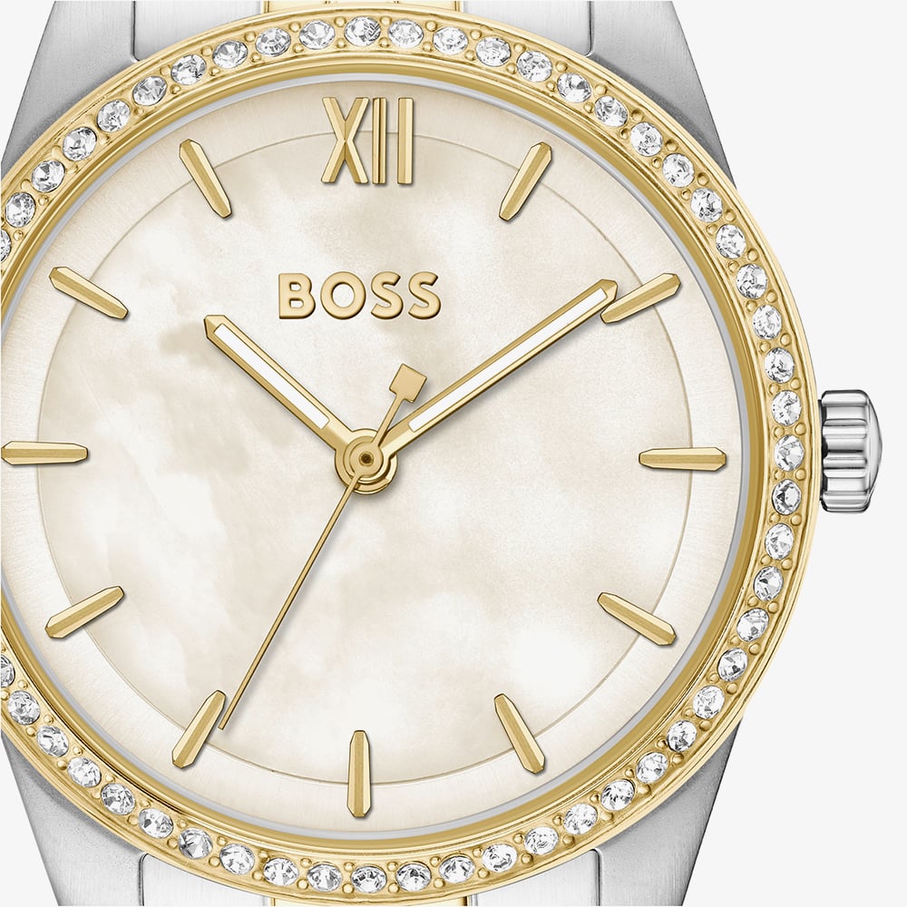 BOSS Ladies Graceful Precious Two Tone White Mother of Pearl Dial Bracelet Watch 1502867