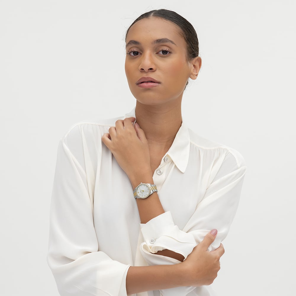 BOSS Ladies Graceful Precious Two Tone White Mother of Pearl Dial Bracelet Watch 1502867