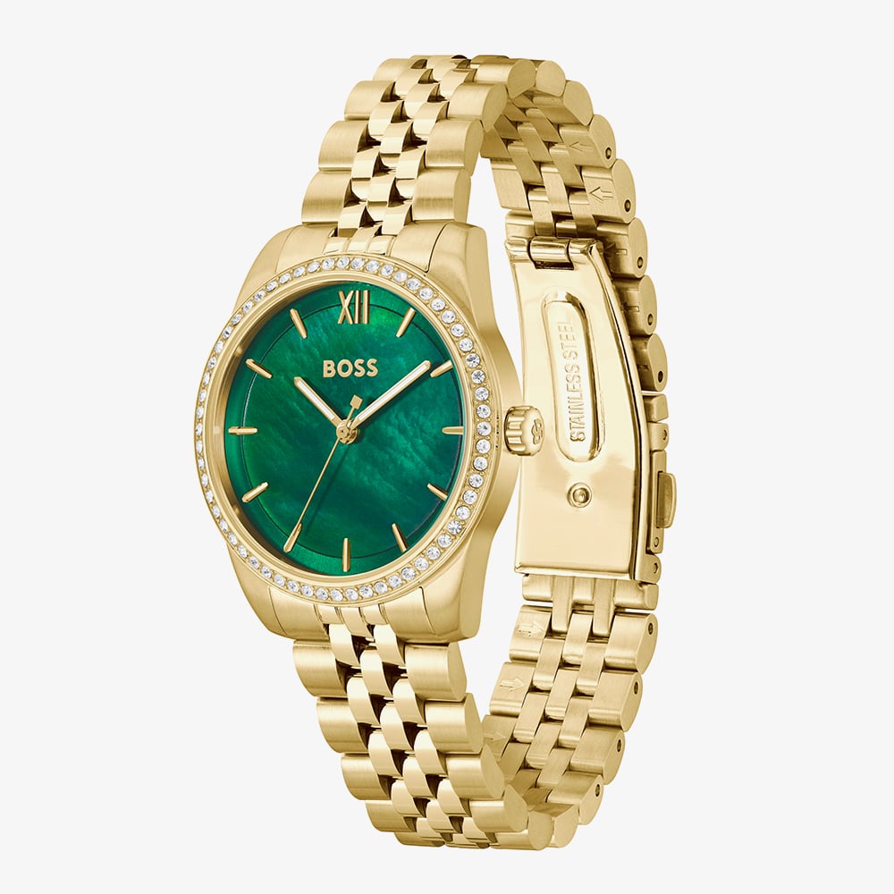 BOSS Ladies Graceful Precious Golden Green Mother of Pearl Dial Bracelet Watch 1502868