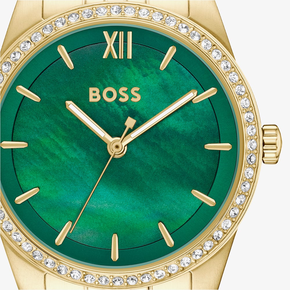 BOSS Ladies Graceful Precious Golden Green Mother of Pearl Dial Bracelet Watch 1502868