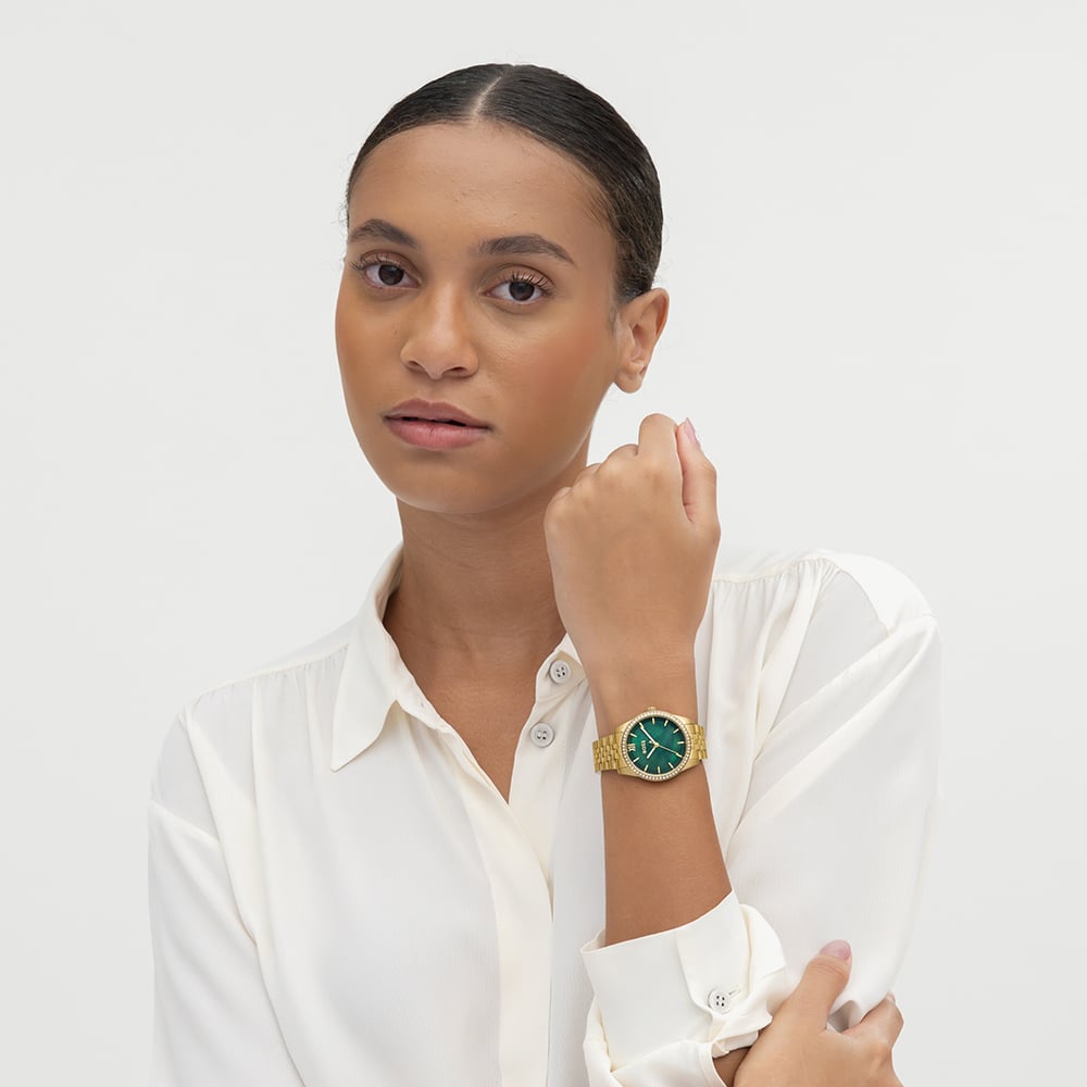 BOSS Ladies Graceful Precious Golden Green Mother of Pearl Dial Bracelet Watch 1502868