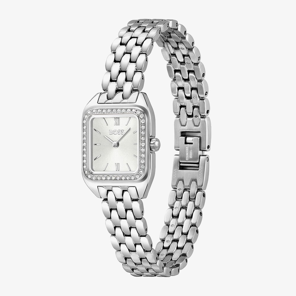 BOSS Ladies Mae Petite Square Silver Dial Bracelet Watch 1502882