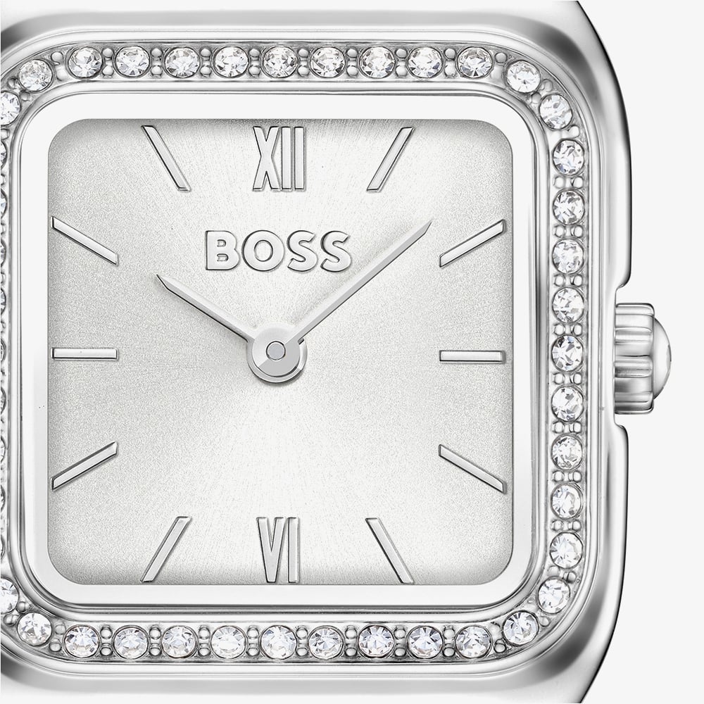 BOSS Ladies Mae Petite Square Silver Dial Bracelet Watch 1502882