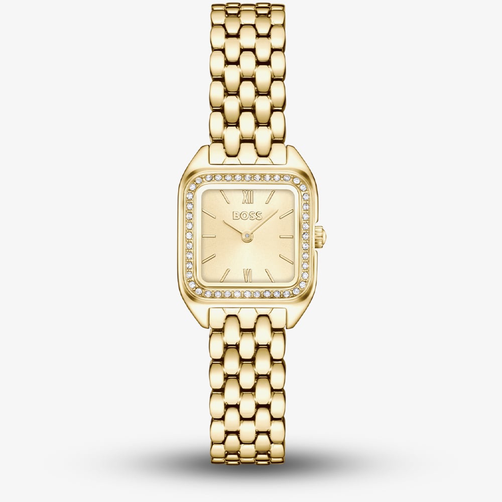 House of Watches - BOSS Ladies Mae Petite Square Golden Dial Bracelet Watch 1502883