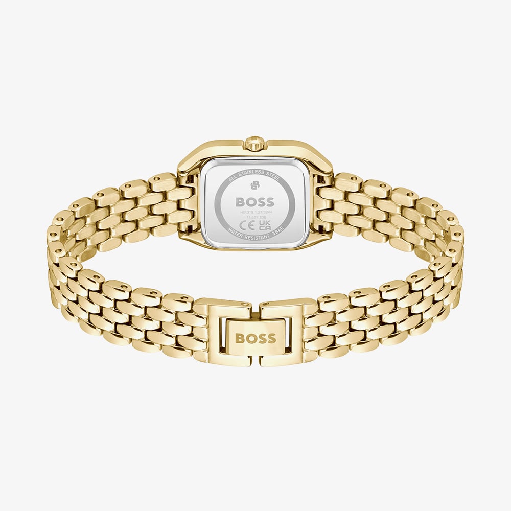 BOSS Ladies Mae Petite Square Golden Dial Bracelet Watch 1502883