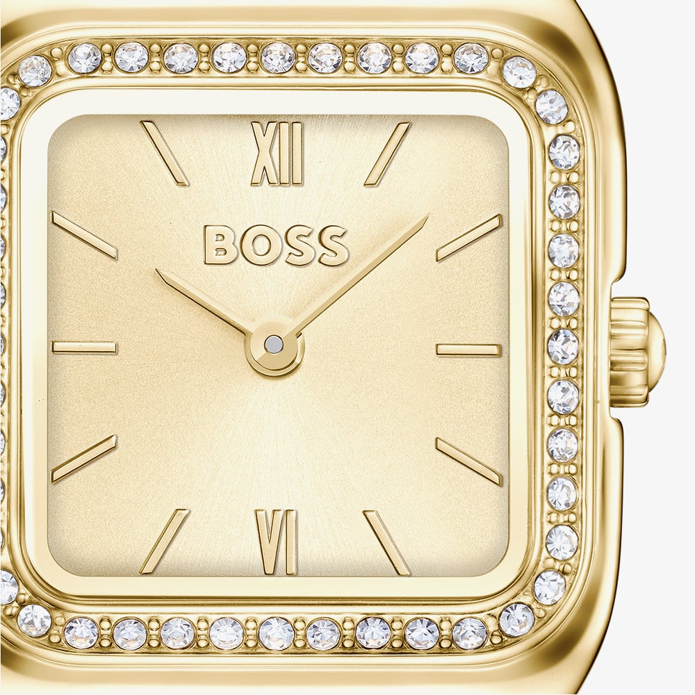 BOSS Ladies Mae Petite Square Golden Dial Bracelet Watch 1502883