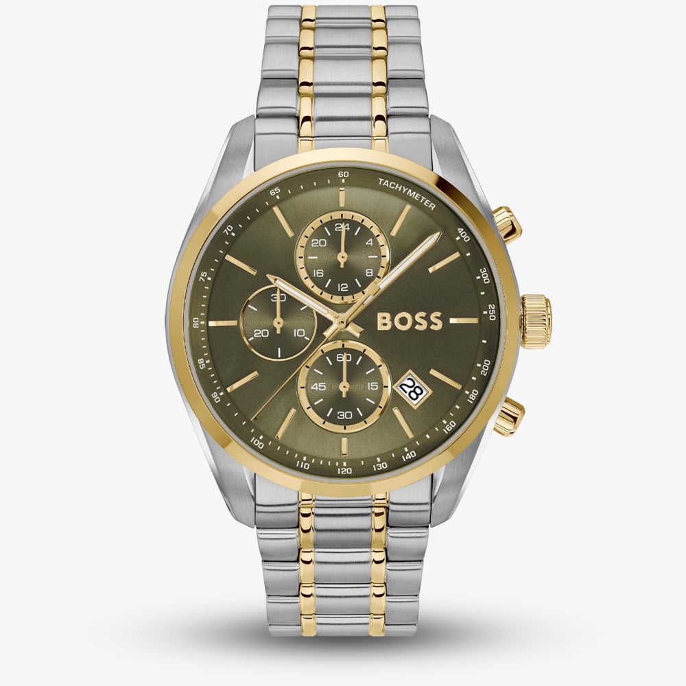 House of Watches - BOSS Mens Grand Prix 44 Two-Tone Green Chronograph Watch 1514227