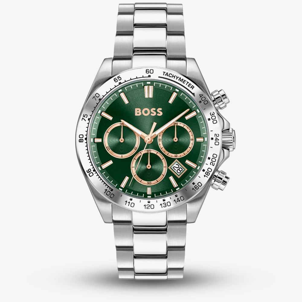 House of Watches - BOSS Mens Hero 2.0 Silver Tone Green Chronograph Watch 1514268