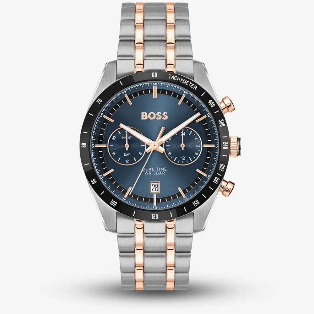 House of Watches - BOSS Mens Tourmaster Two Tone Blue Dial Chronograph Watch 1514288