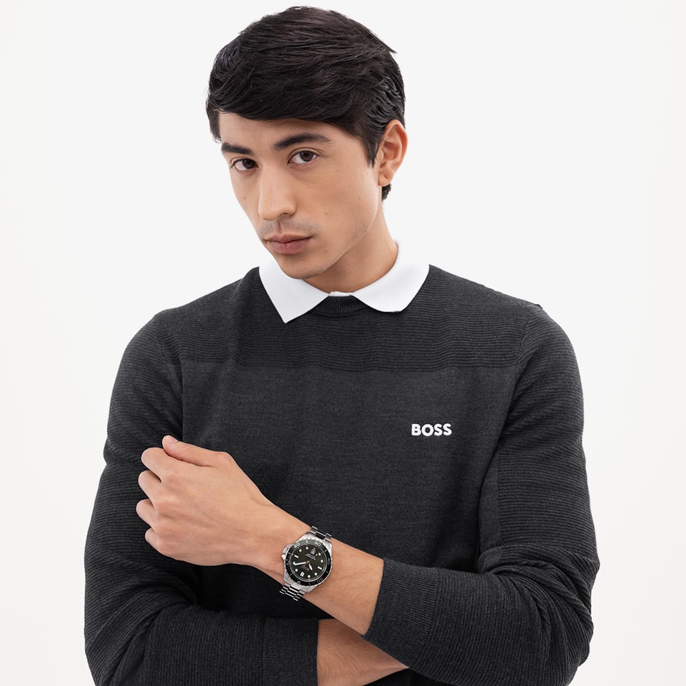 BOSS Mens Principle Black Dial Stainless Steel Bracelet Watch 1514297