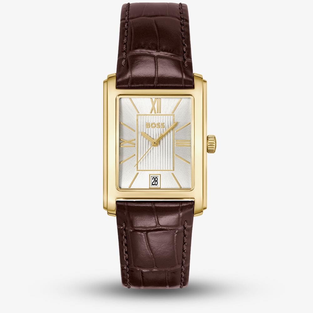 House of Watches - BOSS Mens Principle Gold Tone Brown Leather Strap Watch 1514300