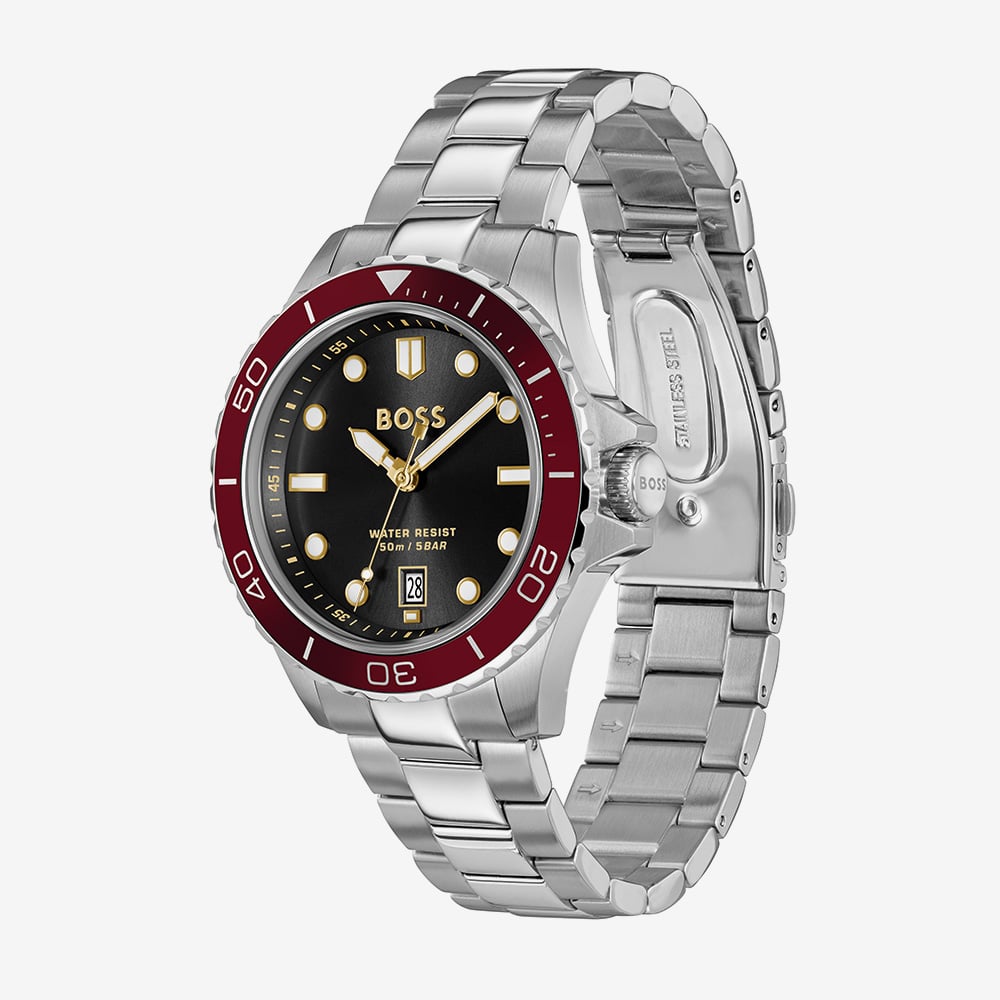 BOSS Mens Troper Sport Black Dial Red Bezel Watch 1514304