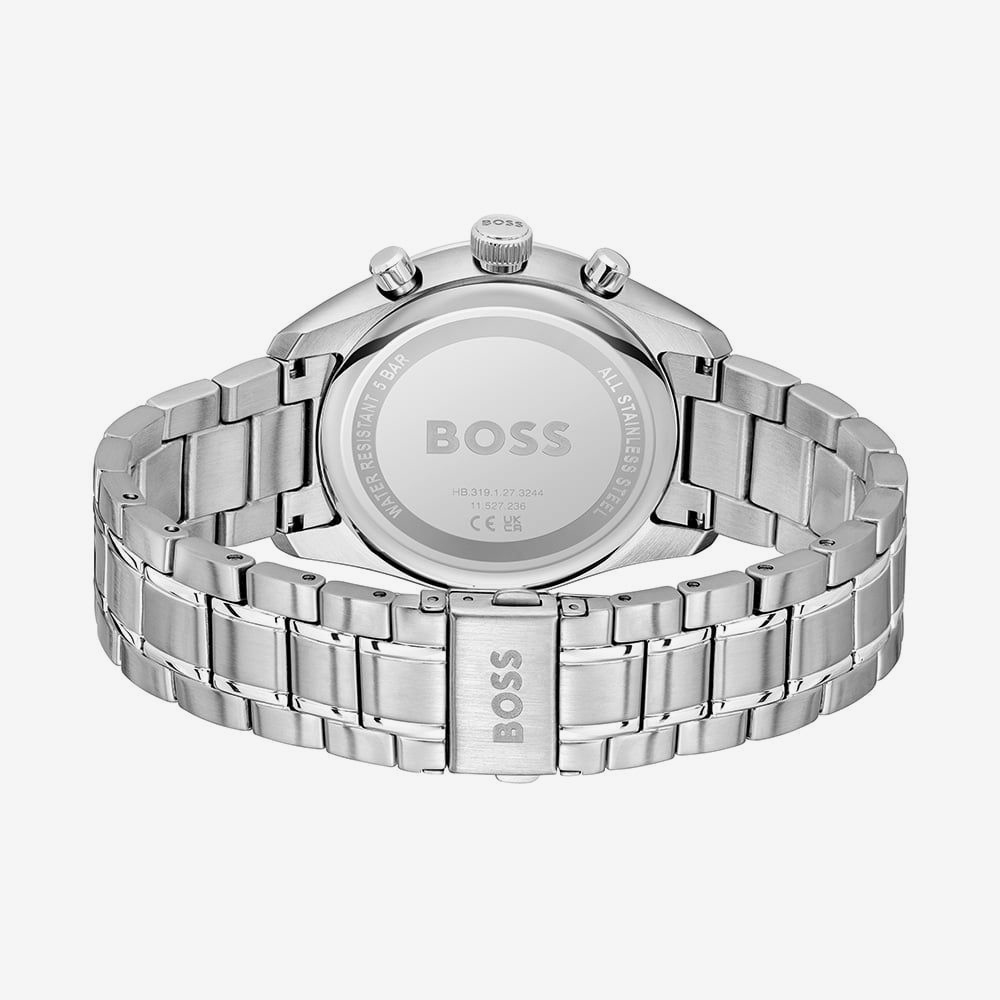 BOSS Mens Grand Prix Green Dial Bracelet Watch & Black Card Holder Gift Set 1570202