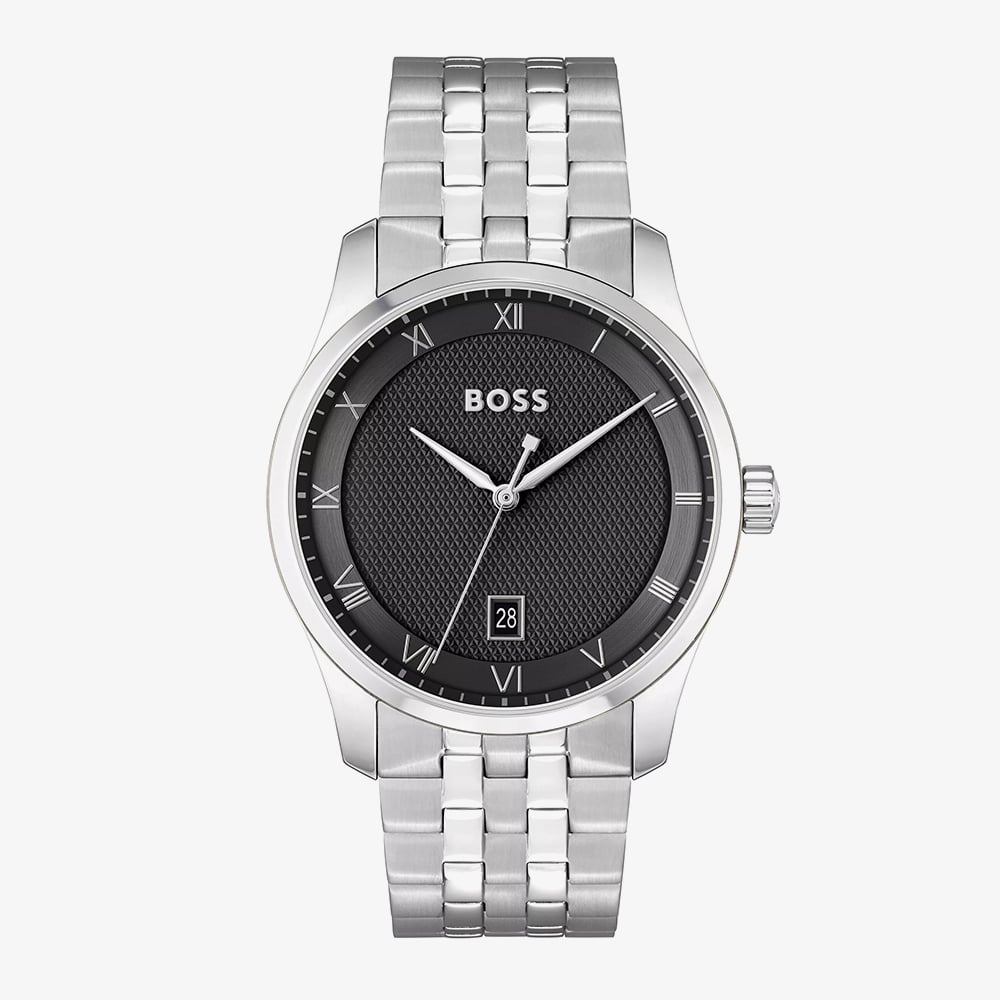 BOSS Mens Principle Black Dial Bracelet Watch & Iconic Black Card Holder Wallet Gift Set 1570204