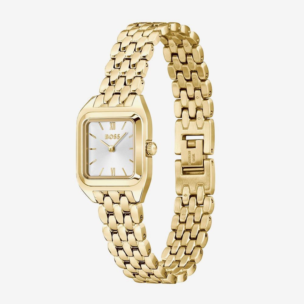 BOSS Ladies Mae Petit Golden Square Bracelet Watch and Open Heart Bracelet Gift Set 1570203
